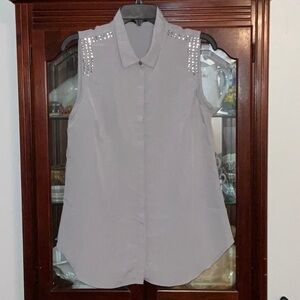 Light Gray Embellished Sleeveless Collar Top By: Toxike